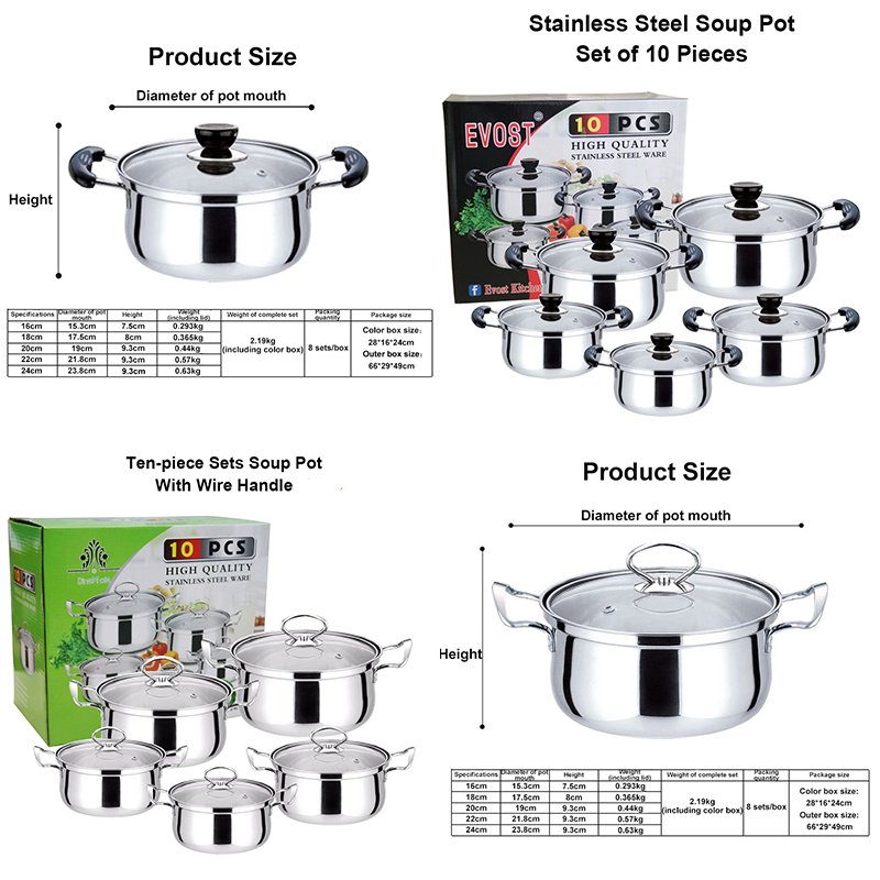 Manufacturer Custom New Design Hotel Kitchen Stainless Steel Non Stick Cooking Pot Cookware Set With Glass Lid