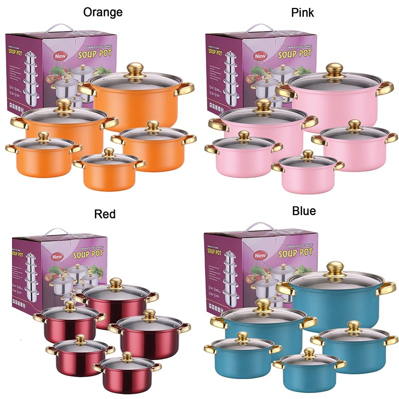 Manufacturer Custom New Design Hotel Kitchen Stainless Steel Non Stick Cooking Pot Cookware Set With Glass Lid