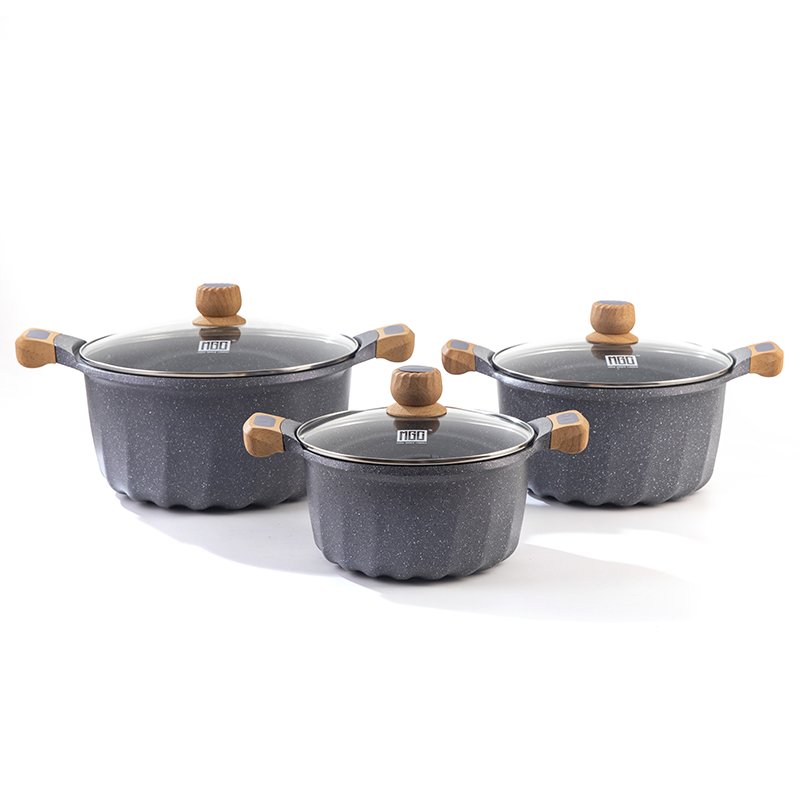 cookware set soup pot French seroes 6-piece set dark gray with black and white spots