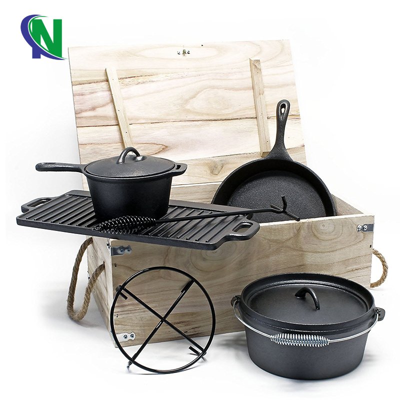 Hot sell outdoor cookware set camping pot set 7 pcs cast iron dutch oven set