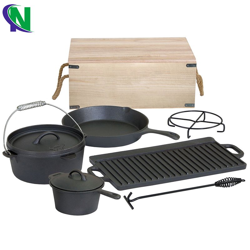 Hot sell outdoor cookware set camping pot set 7 pcs cast iron dutch oven set