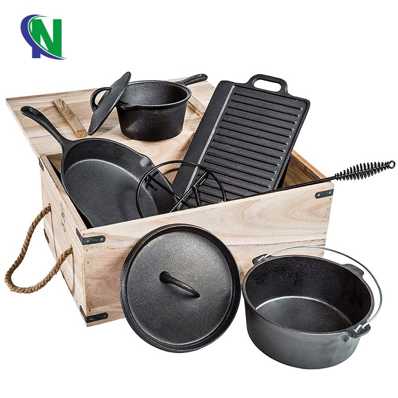 Hot sell outdoor cookware set camping pot set 7 pcs cast iron dutch oven set