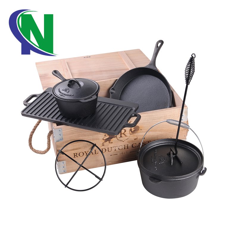 Hot sell outdoor cookware set camping pot set 7 pcs cast iron dutch oven set