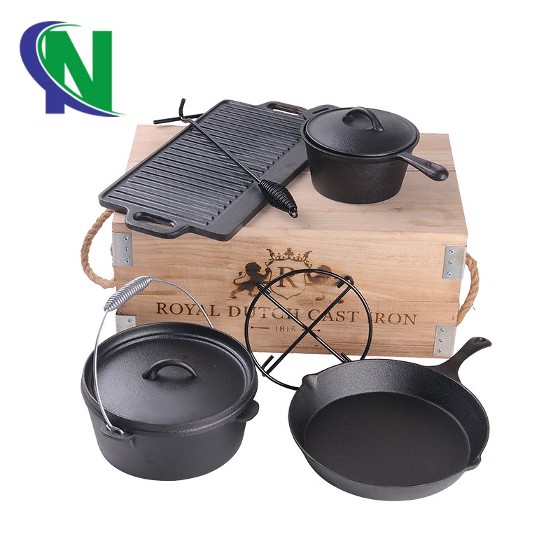 Hot sell outdoor cookware set camping pot set 7 pcs cast iron dutch oven set