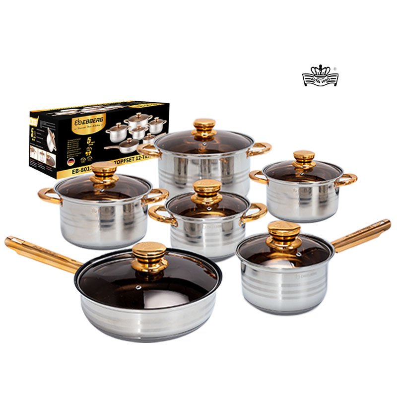 Factory Wholesale Cookware 6 Pcs Set Nonstick 5 layers Bottom Kitchen Cooking Pots Metal Minimalist Stainless Steel Cookware Set