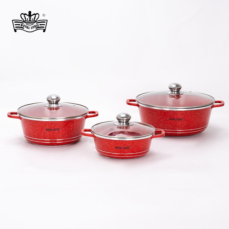 Hot sale 6pcs red aluminum cooking pots stockpot soup pot medical stone coating nonstick cookware set kitchenware wholesale