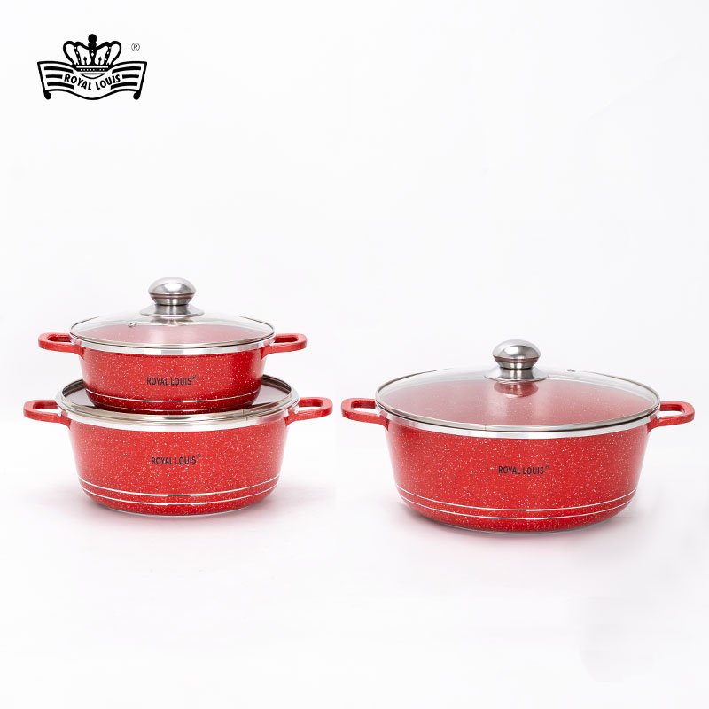 Hot sale 6pcs red aluminum cooking pots stockpot soup pot medical stone coating nonstick cookware set kitchenware wholesale