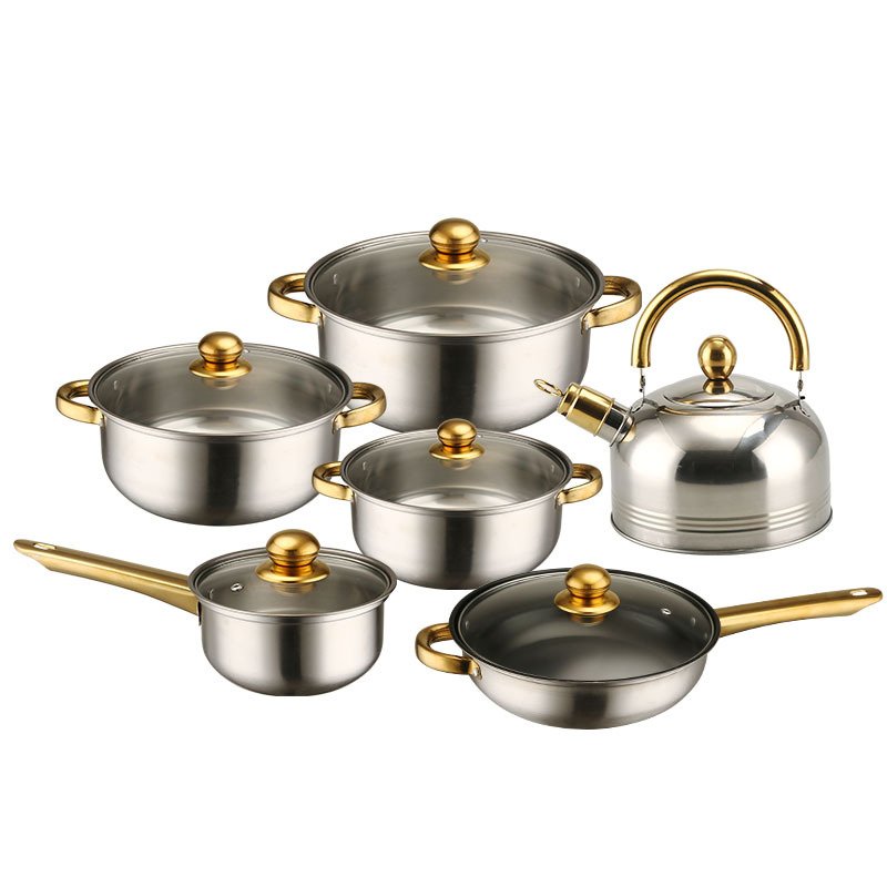 Hotsale 12-piece Cookware Set Stainless Steel Non-stick Skillet Pink High Quality Skillet Stockpot Burgundy Pot Sets
