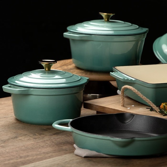 Foodie 5 Pieces Kitchen Nonstick Enamel Coating Cast Iron Cookware Sets