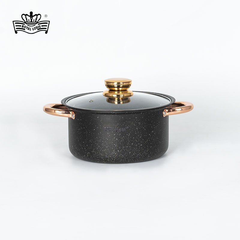 New products 8 pieces pot set black granite cookware set marble non stick coating sauce pan stock pot frying pan