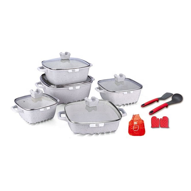 15pcs die casting non-stick square ceramic coating cookware set