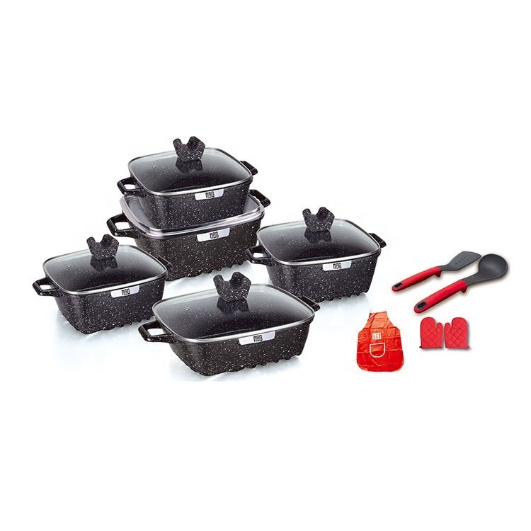 15pcs die casting non-stick square ceramic coating cookware set