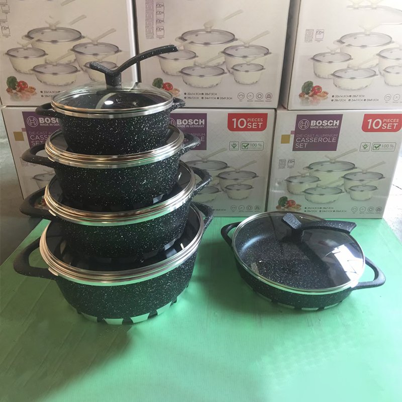 Wholesale 10PCS Nonstick Kitchen Granite Cooking Pot Pan Die Cast Aluminum Casserole Non Stick Cookware Set