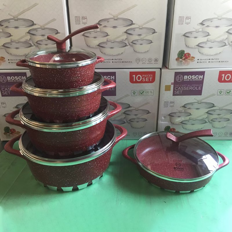 Wholesale 10PCS Nonstick Kitchen Granite Cooking Pot Pan Die Cast Aluminum Casserole Non Stick Cookware Set