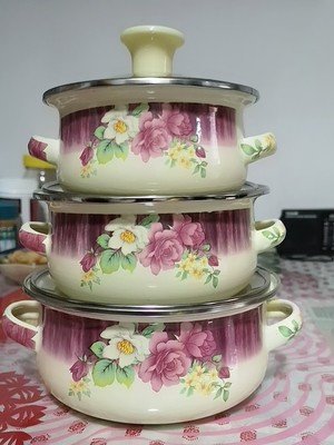 Enamel Casserole Set 12/14/16/18/20/22/24/26cm red green black Vintage Style 3pcs Set Stockpot Cooking Soup Pot