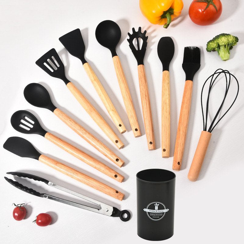 Heat resistant 12 pieces silicone wooden handle kitchen utensils set Kitchen gadgets Cooking tool