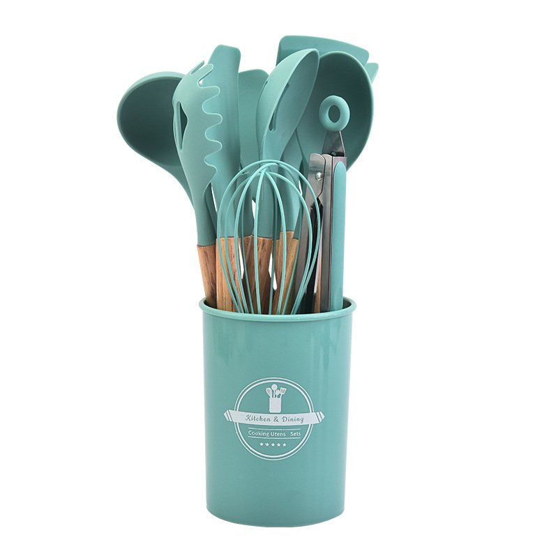 Heat resistant 12 pieces silicone wooden handle kitchen utensils set Kitchen gadgets Cooking tool