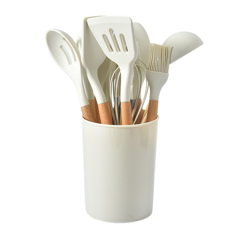 Heat resistant 12 pieces silicone wooden handle kitchen utensils set Kitchen gadgets Cooking tool