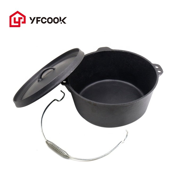 Pre-Seasoned Outdoor Cookware Pots and Pans 7 Piece Heavy Duty Cast Iron Dutch Oven Camping Cookware Set