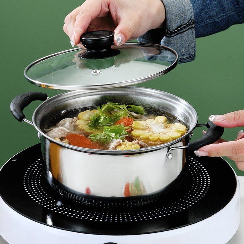 Black 10-Piece Stainless Steel Pots Kitchen Cookware Set Multi-Function Cooking Pots With Glass Lids Soup Pots