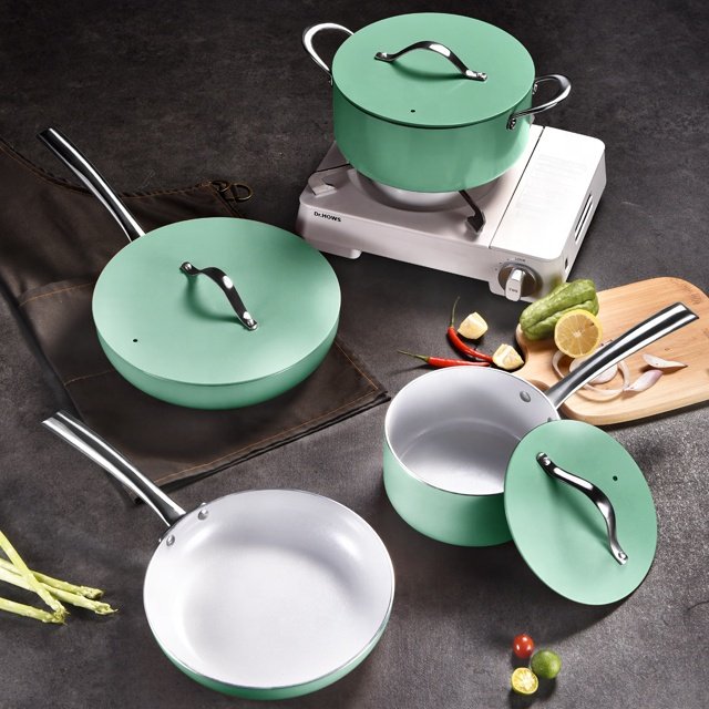 New design 7pcs non stick cookware ceramic coating set with metal lid as gift cookware set for promotion