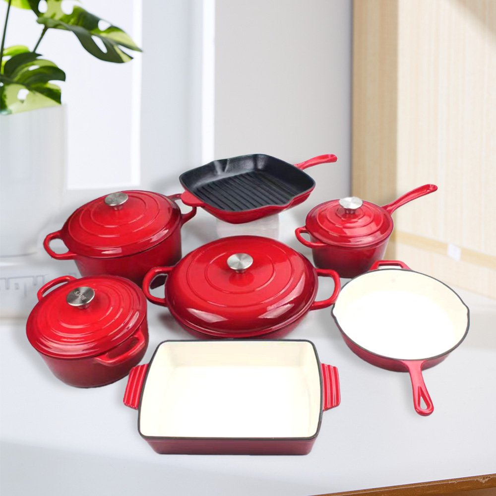11pcs Cast Iron Enamel Pot Non-Stick Soup Pot Set Household Multi-Function Without Coating Nonstick Cookware Set