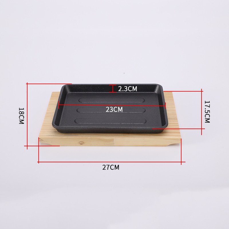High Quality Non Stick Cooking Frying Pan Cast Iron grill pan Baked Pan with Wooden Base Set