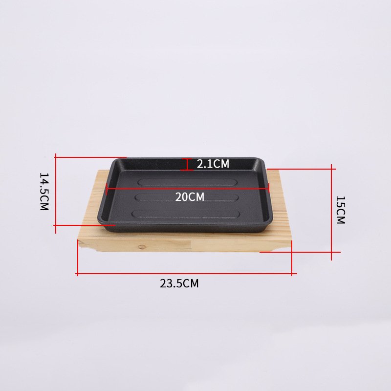 High Quality Non Stick Cooking Frying Pan Cast Iron grill pan Baked Pan with Wooden Base Set