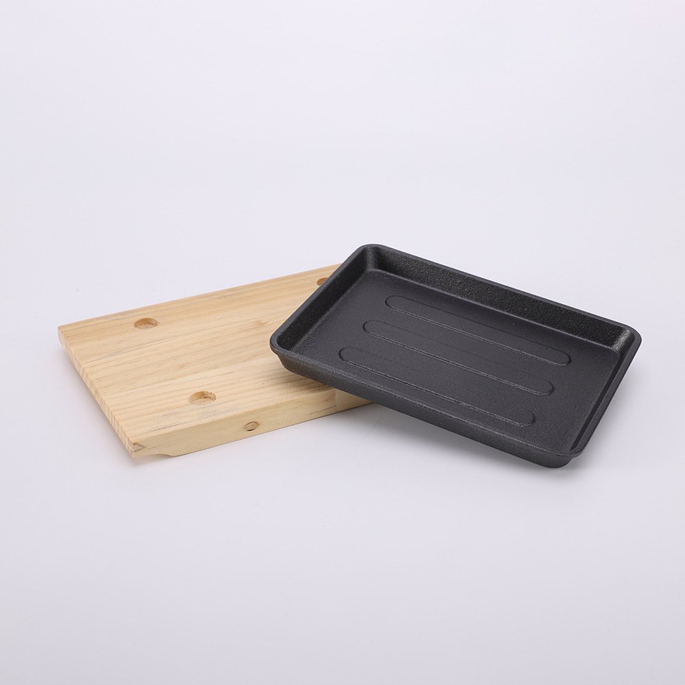High Quality Non Stick Cooking Frying Pan Cast Iron grill pan Baked Pan with Wooden Base Set