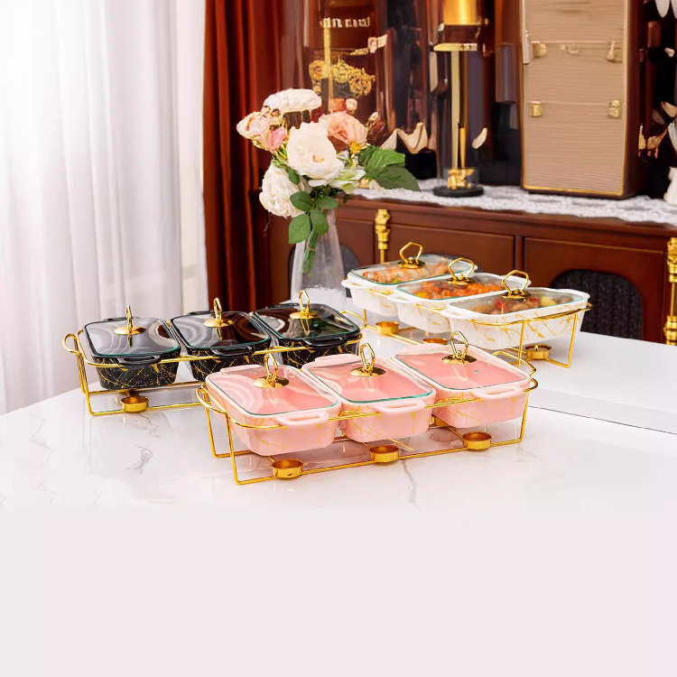 High Quality 3Piece square ceramic baking tray with lid DualHandled baking trays used for Oven and Stovetop cookware sets