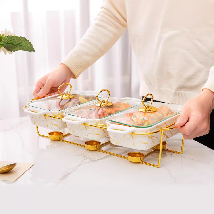 High Quality 3Piece square ceramic baking tray with lid DualHandled baking trays used for Oven and Stovetop cookware sets