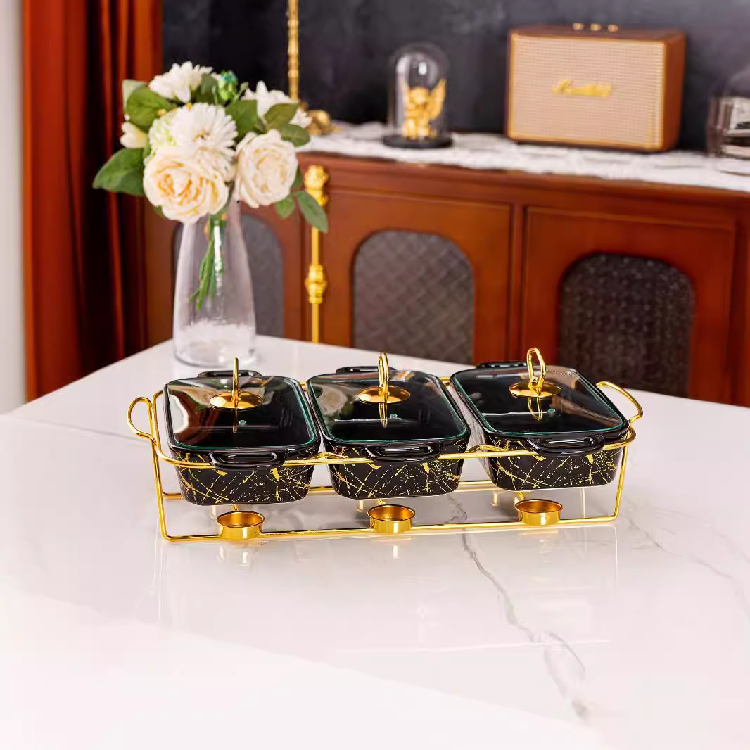 High Quality 3Piece square ceramic baking tray with lid DualHandled baking trays used for Oven and Stovetop cookware sets