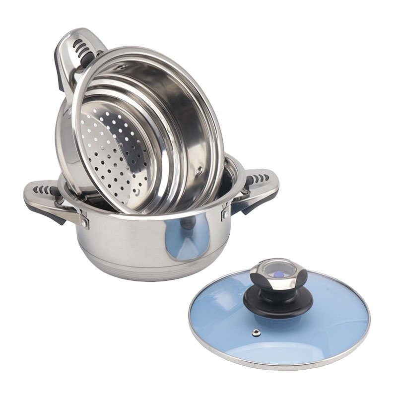16 pcs Wide Edge Stainless Steel Cookware Set with glass lid/steel lid for all stoves