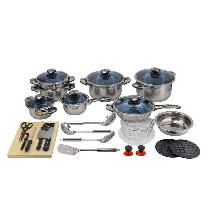 16 pcs Wide Edge Stainless Steel Cookware Set with glass lid/steel lid for all stoves