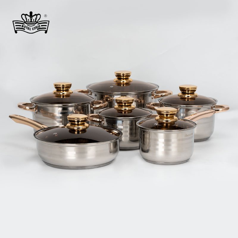 Stainless Steel 5-Layer Induction Bottom 12 Pcs Cookware Set Hot Selling High Quality Soup Pot Milk Pot For Home Kitchenware