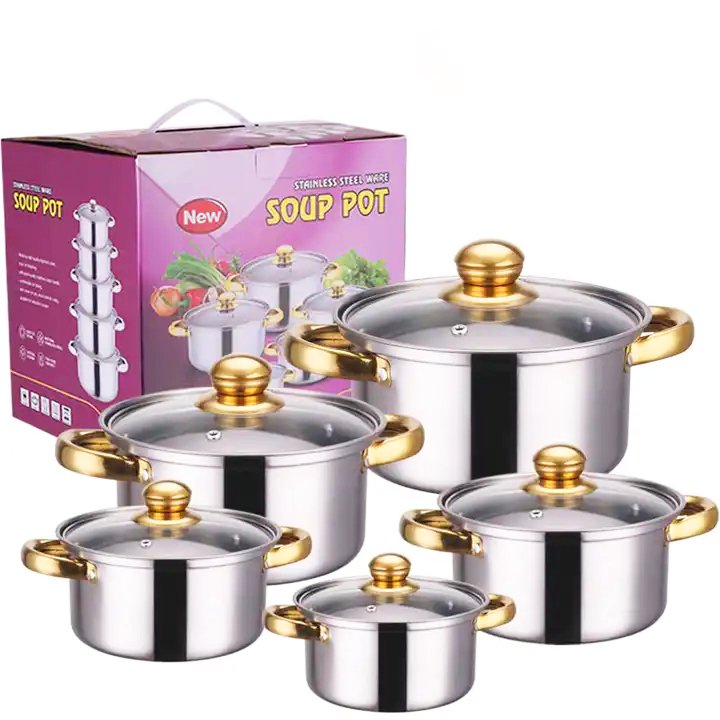 Hot selling stainless steel 10 pieces cookware set non stick cooking pots for kitchen