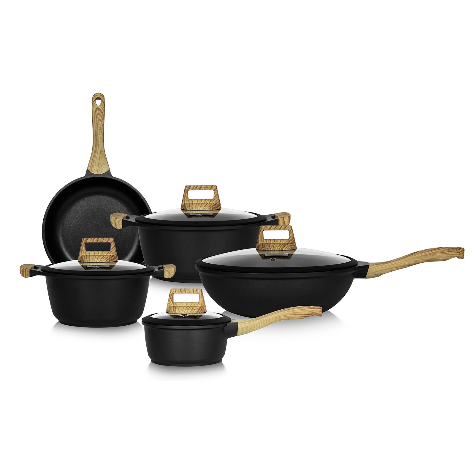 Non Stick Coated Pot Aluminum Wooden Handle Cookware Set Pots And Pans Non Stick Kitchen Induction Cooker Set