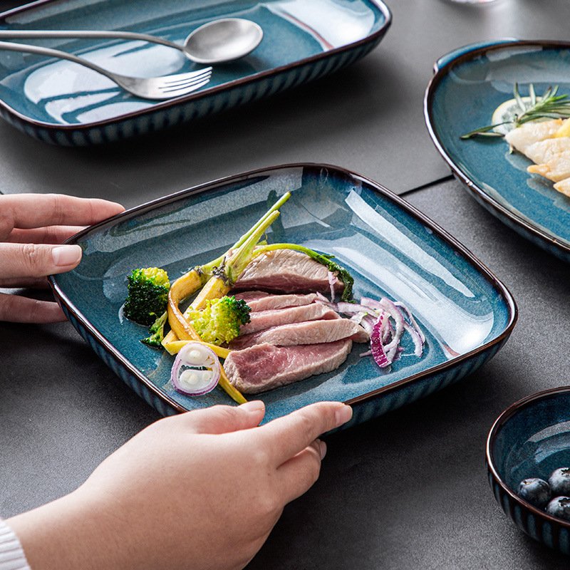 Japanese Tableware Wholesale Blue Porcelain Dinnerware Bowl Spoon Saucer Plate Dishes Ceramic Cookware Sets For Home And Kitchen