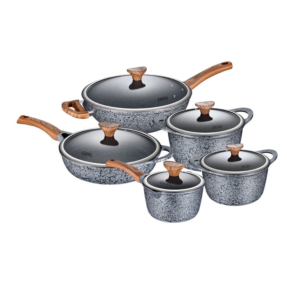 8pcs Granite Pots and Pans Set Non Stick Kitchen Cookware Sets Induction Cookware Nonstick Cooking Set with Wooden Handle