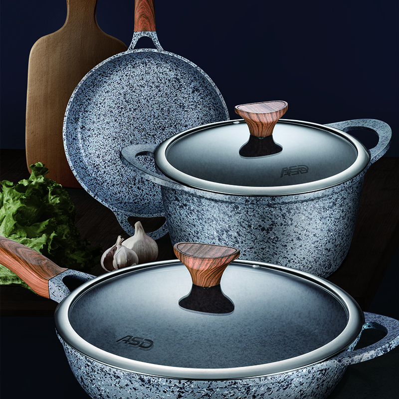 8pcs Granite Pots and Pans Set Non Stick Kitchen Cookware Sets Induction Cookware Nonstick Cooking Set with Wooden Handle