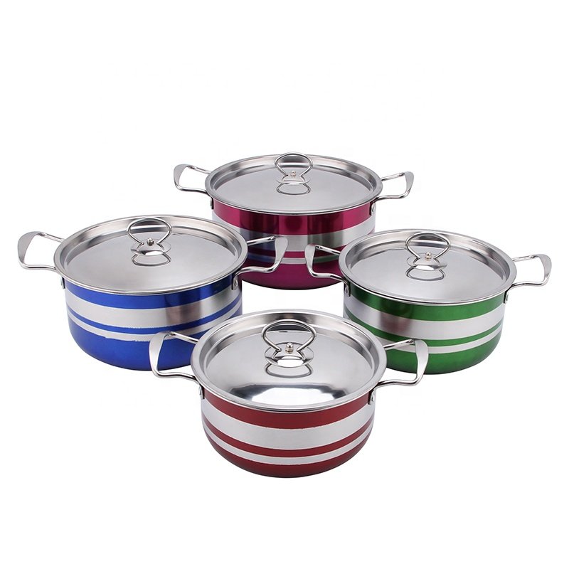 8PCS Stainless Steel Colorful Cooking Sauce Pot Steel Lid Cookware Stock Pot Set Non Stick Cookware Set