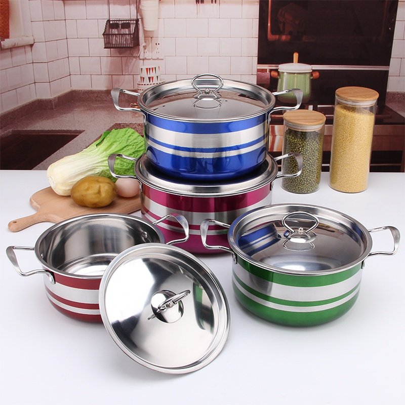 8PCS Stainless Steel Colorful Cooking Sauce Pot Steel Lid Cookware Stock Pot Set Non Stick Cookware Set