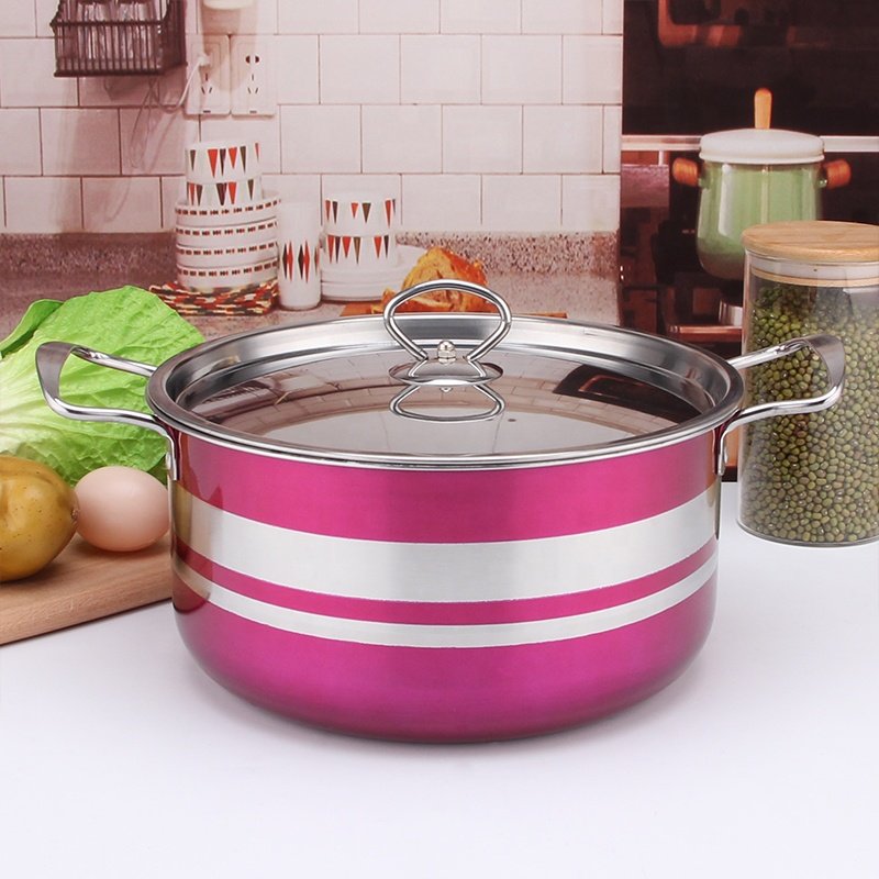 8PCS Stainless Steel Colorful Cooking Sauce Pot Steel Lid Cookware Stock Pot Set Non Stick Cookware Set