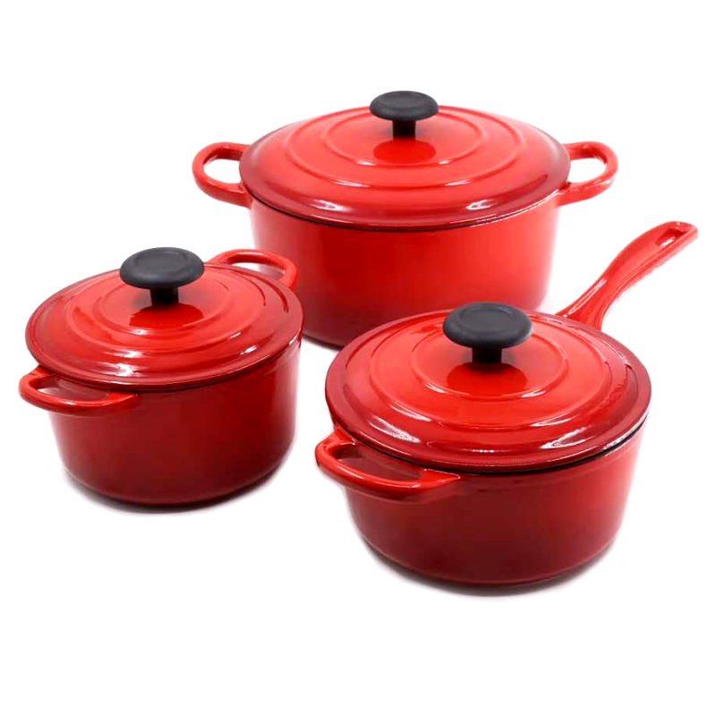Wholesale Kitchen Cookware Sets Enamel Cast Iron Kitchenware Sets with Lid Cooking Pot