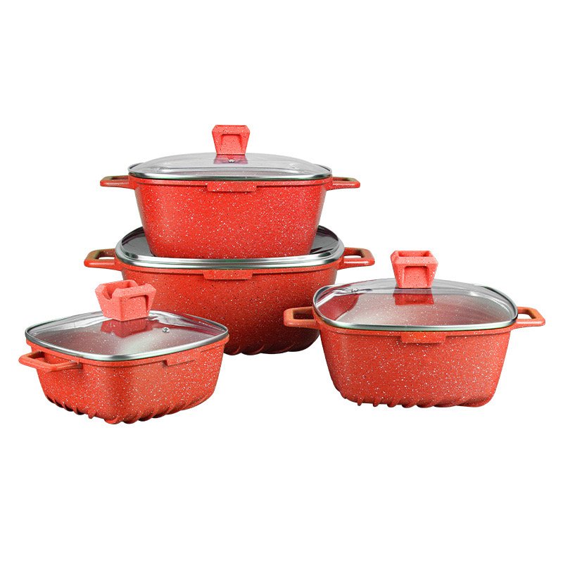 High Quality Household Kitchenware Square Non Stick Die Cast Aluminum Granite Cookware Set