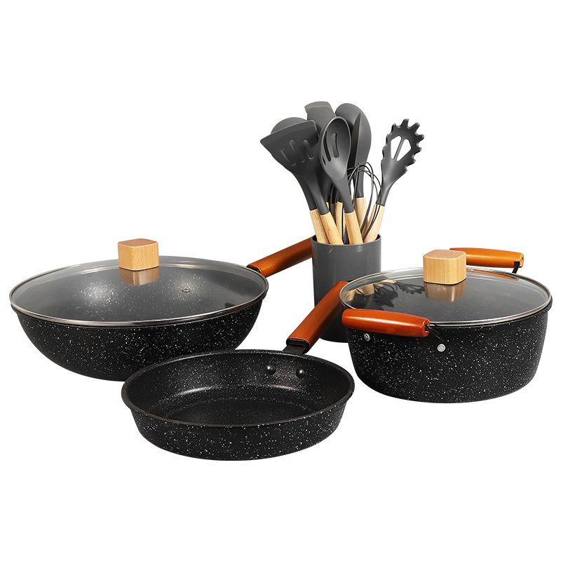 Cookware Set Complete Set Of Household Frying, Frying, Milk Pan Non-Stick Combination Induction Cooker Universal Three-Piece Set