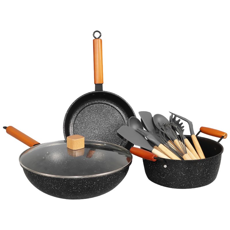 Cookware Set Complete Set Of Household Frying, Frying, Milk Pan Non-Stick Combination Induction Cooker Universal Three-Piece Set
