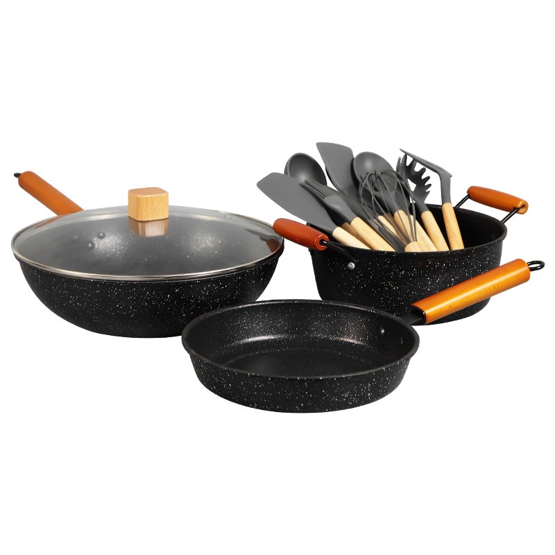 Cookware Set Complete Set Of Household Frying, Frying, Milk Pan Non-Stick Combination Induction Cooker Universal Three-Piece Set