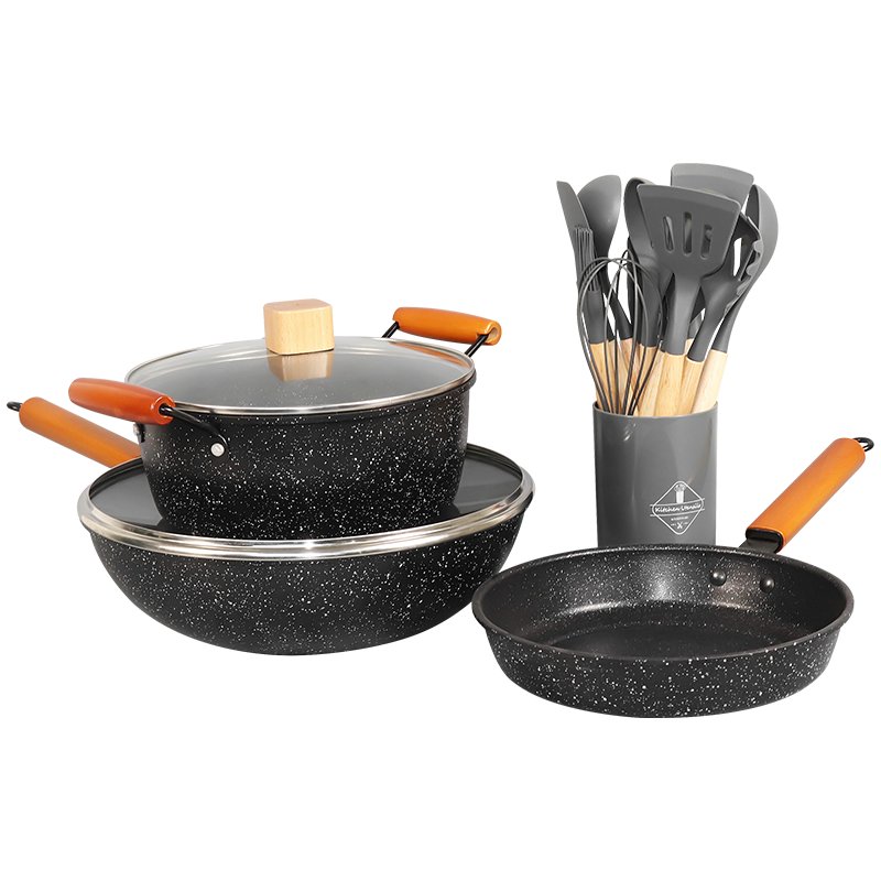 Cookware Set Complete Set Of Household Frying, Frying, Milk Pan Non-Stick Combination Induction Cooker Universal Three-Piece Set