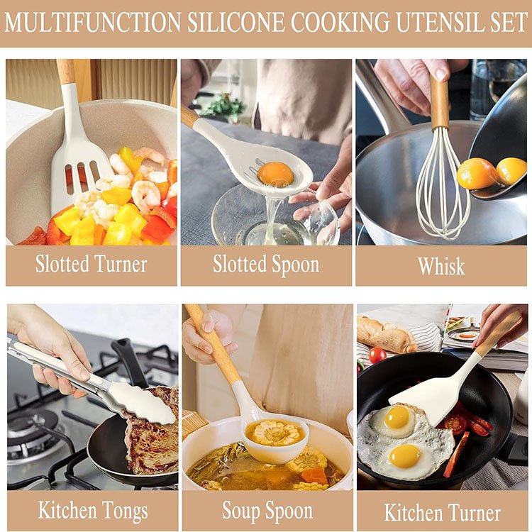 12Pcs Kitchen Accessories Cooking Tools Heat Resistant BPA-Free Non-Stick Cookware Silicone Kitchen Utensils Set